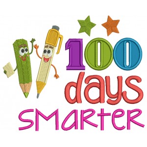 100 Days Smarter Two Pencils Applique Machine Embroidery Design Digitized Pattern